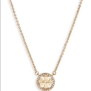 Tory Burch Crystal Logo Circle Necklace